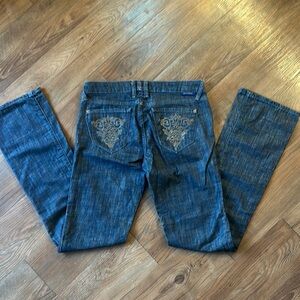 Blue Boot Cut Jeans with Contrast Stitching and Classic Style